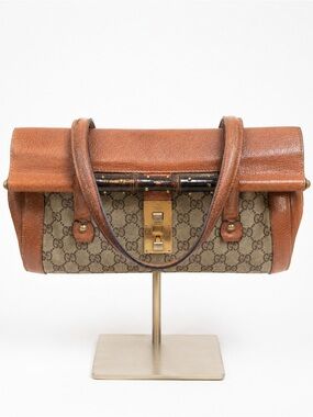 Vintage Gucci Bamboo Bullet Bag GG Monogram Canvas Brown Leather Y2K